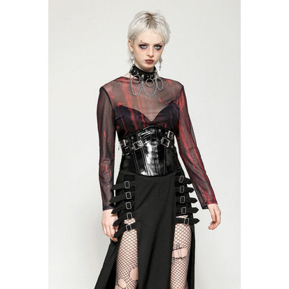 Dark in Love Carson Black and Red Tie-Dye Mesh Versatile Basic Top