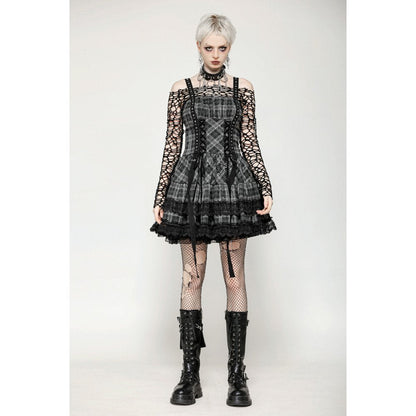 Dark in Love Ida Punk Grey Tartan Metal Studded Dress