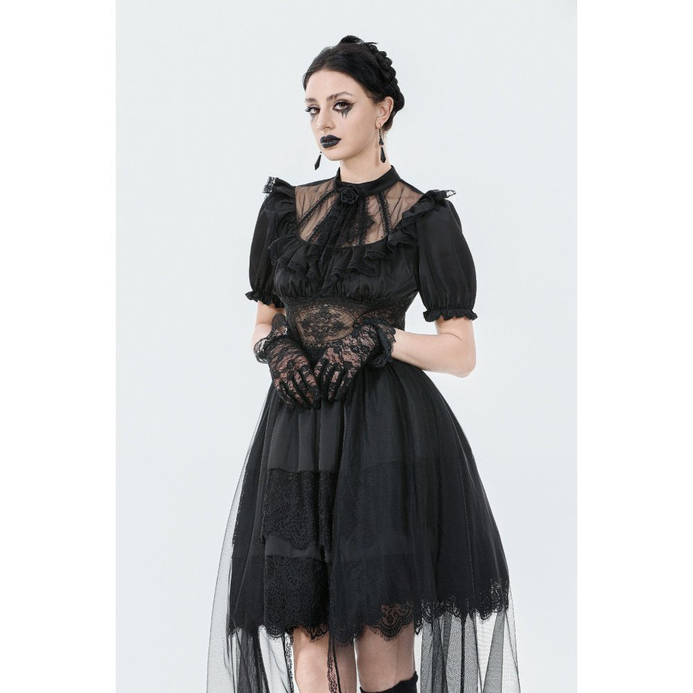 Dark in Love Ebon Rose High-Low Mesh & Lace Goth Dress
