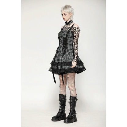 Dark in Love Ida Punk Grey Tartan Metal Studded Dress