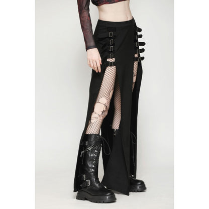 Dark in Love Phoenix Black Slit Metal Long Skirt