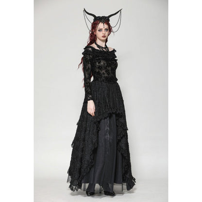 Dark in Love Bluebell Goth Off-Shoulder Velvet Lace Top