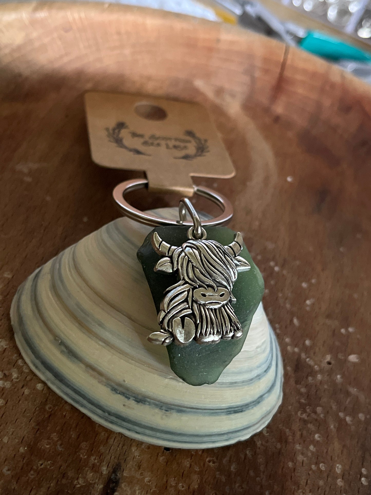 Scottish Highland Cow Seaglass Keyrings