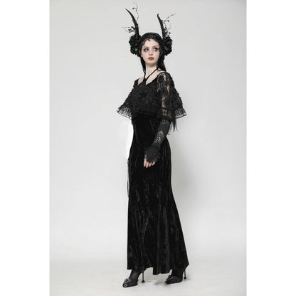 Dark in Love Alazne Dark Rose Embroidered Layered Mermaid Maxi Dress