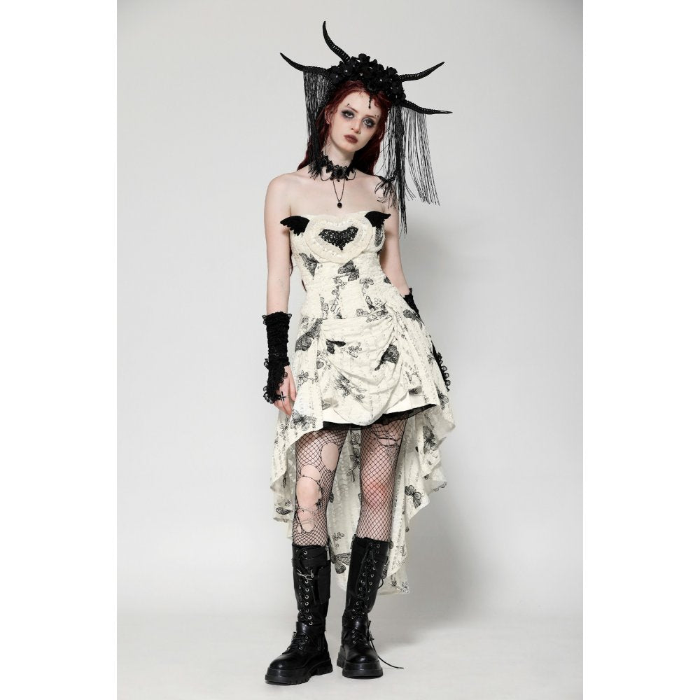 Dark in Love Zosia Punk Gothic Black Butterfly Embroidered Lace Beige Dress