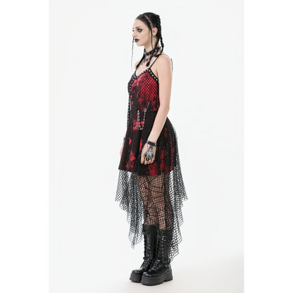 Dark in Love Bellatrix Red & Black Mesh Asymmetrical Dress