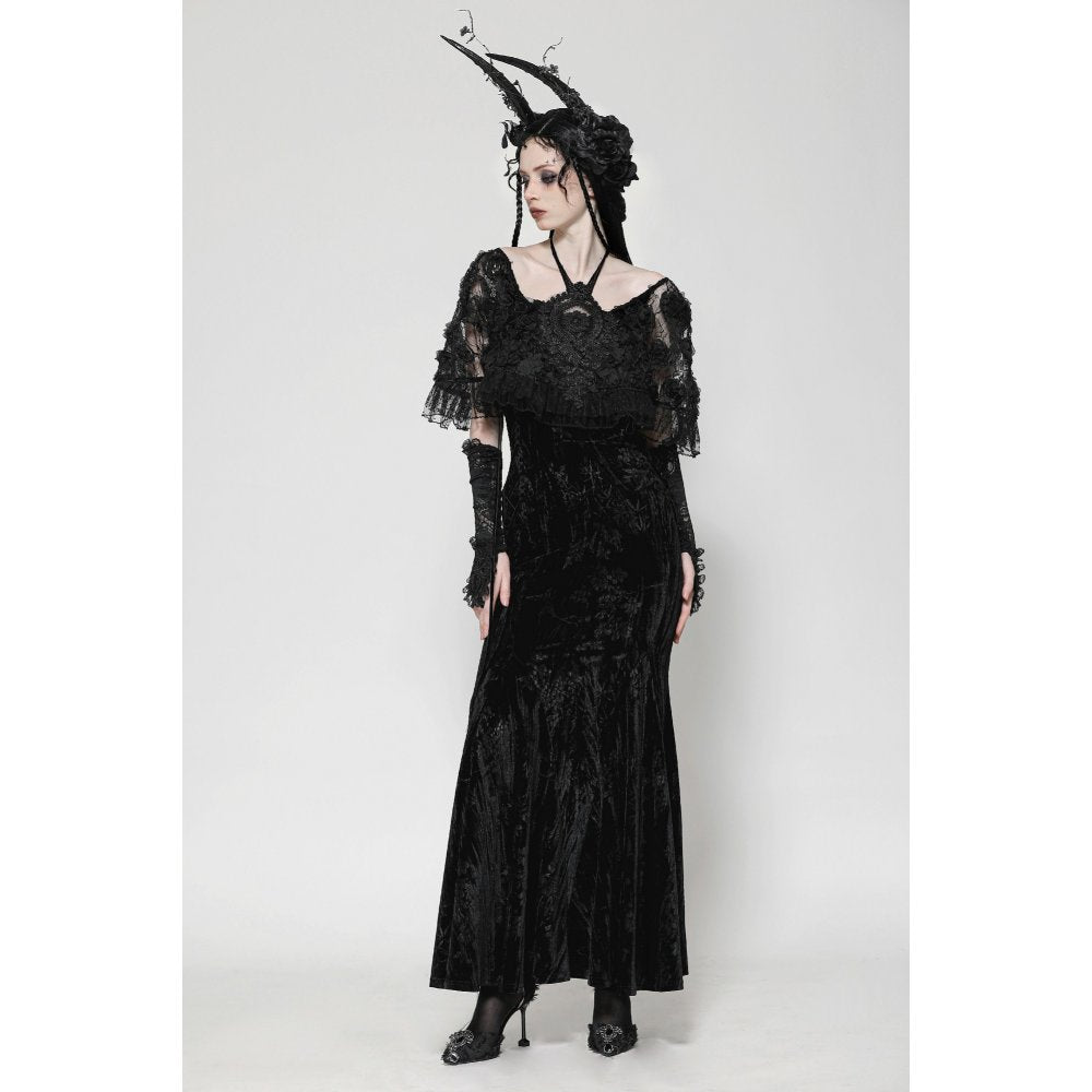 Dark in Love Alazne Dark Rose Embroidered Layered Mermaid Maxi Dress