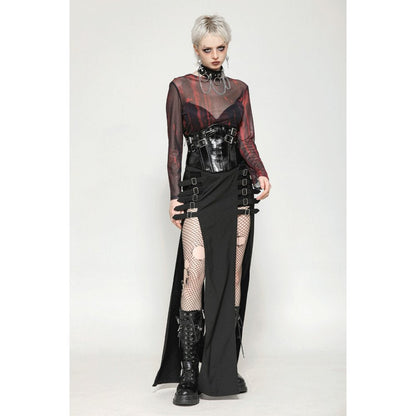 Dark in Love Carson Black and Red Tie-Dye Mesh Versatile Basic Top
