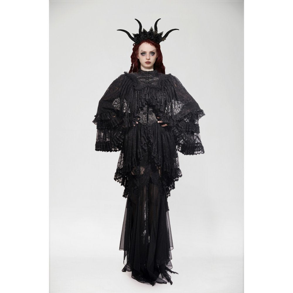 Dark in Love Zuri Vintage Lace Cape with Flowing Sleeves