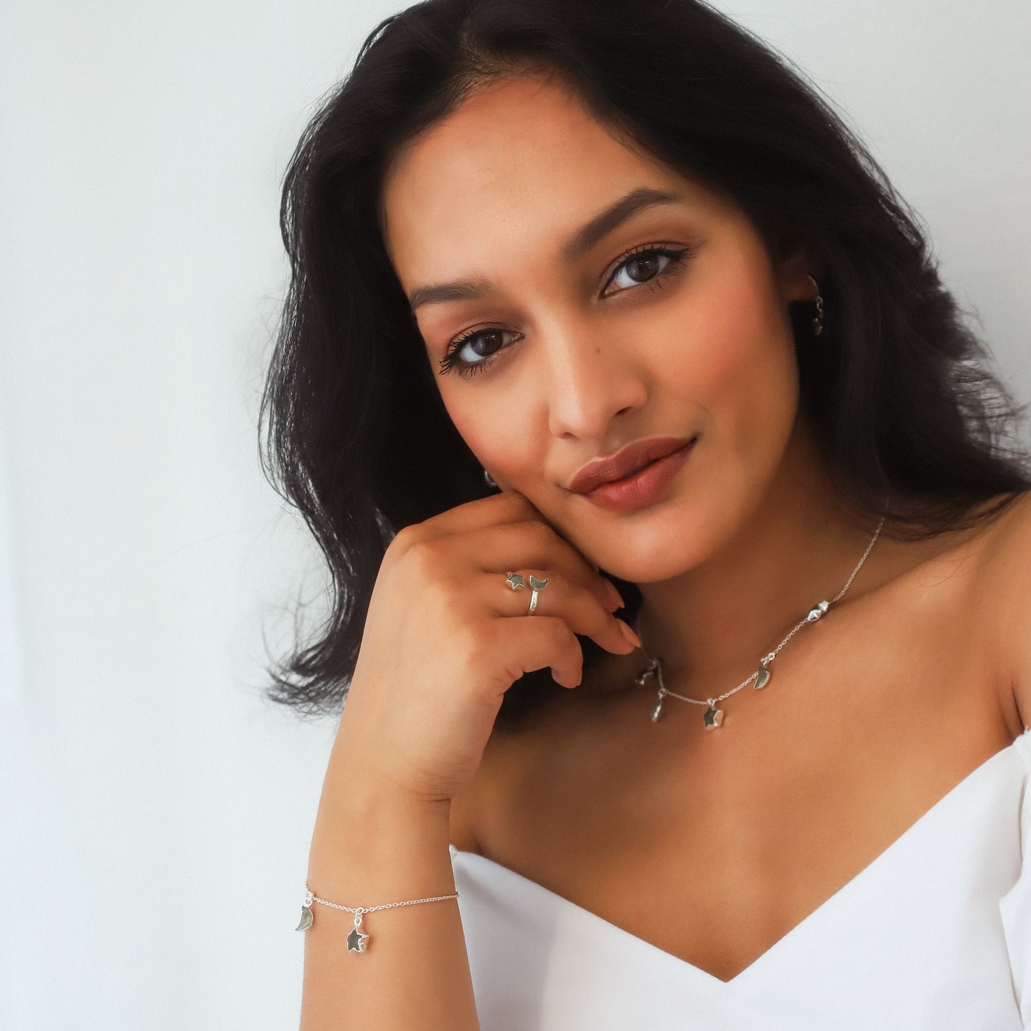 Amelia Aventurine Star & Moon Charm Bracelet | 925 Sterling Silver