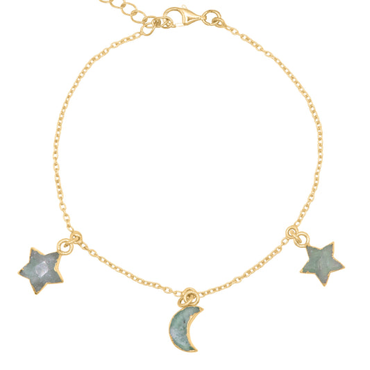 Amelia Aventurine Star & Moon Charm Bracelet | 18k Gold Plated