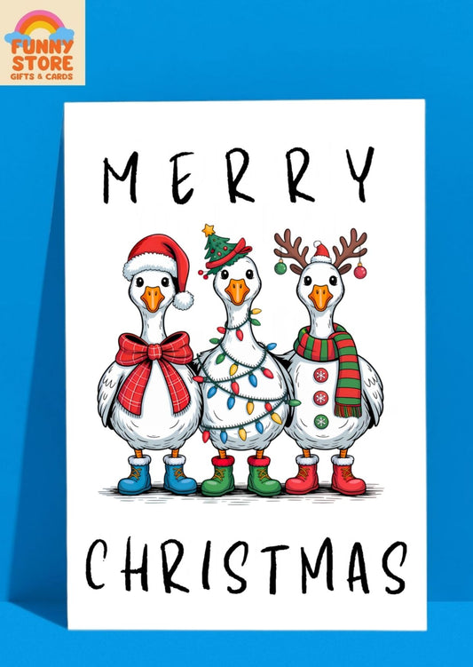 "Merry Christmas" Festive Geese Trio A6 Christmas Card