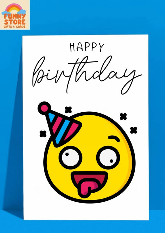 Funny Happy Birthday! Party Animal Emoji Birthday Card Sold by Funny Store