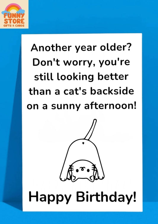 Rude Funny Cat's Backside Birthday Card Sold by Funny Store