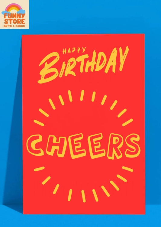 Vibrant Red "Happy Birthday Cheers" Card Sold by Funny Store