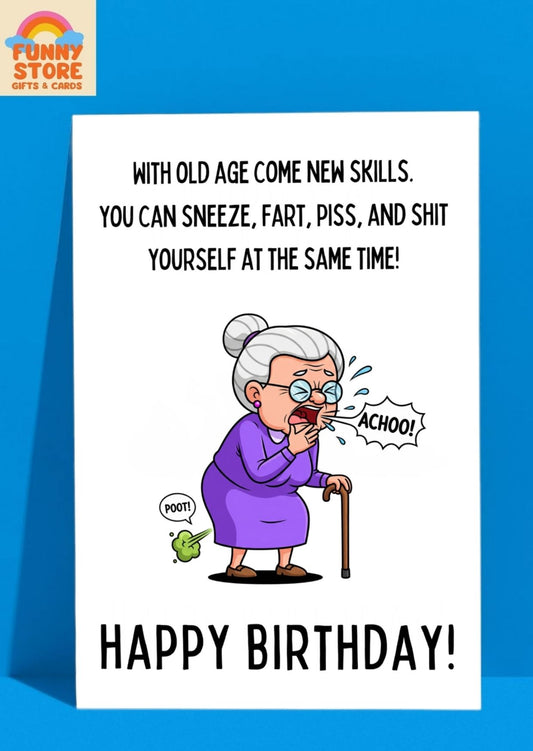 Funny OLD AGE NEW SKILLS! Birthday Card