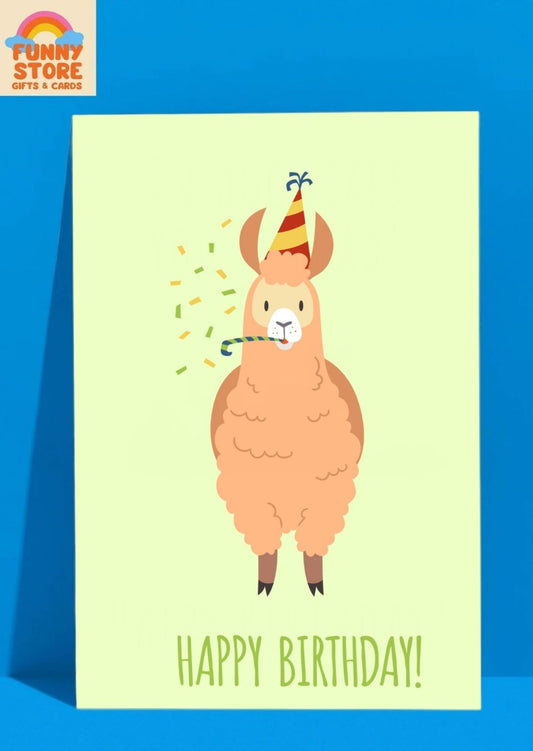 Funny Party Llama Happy Birthday Card