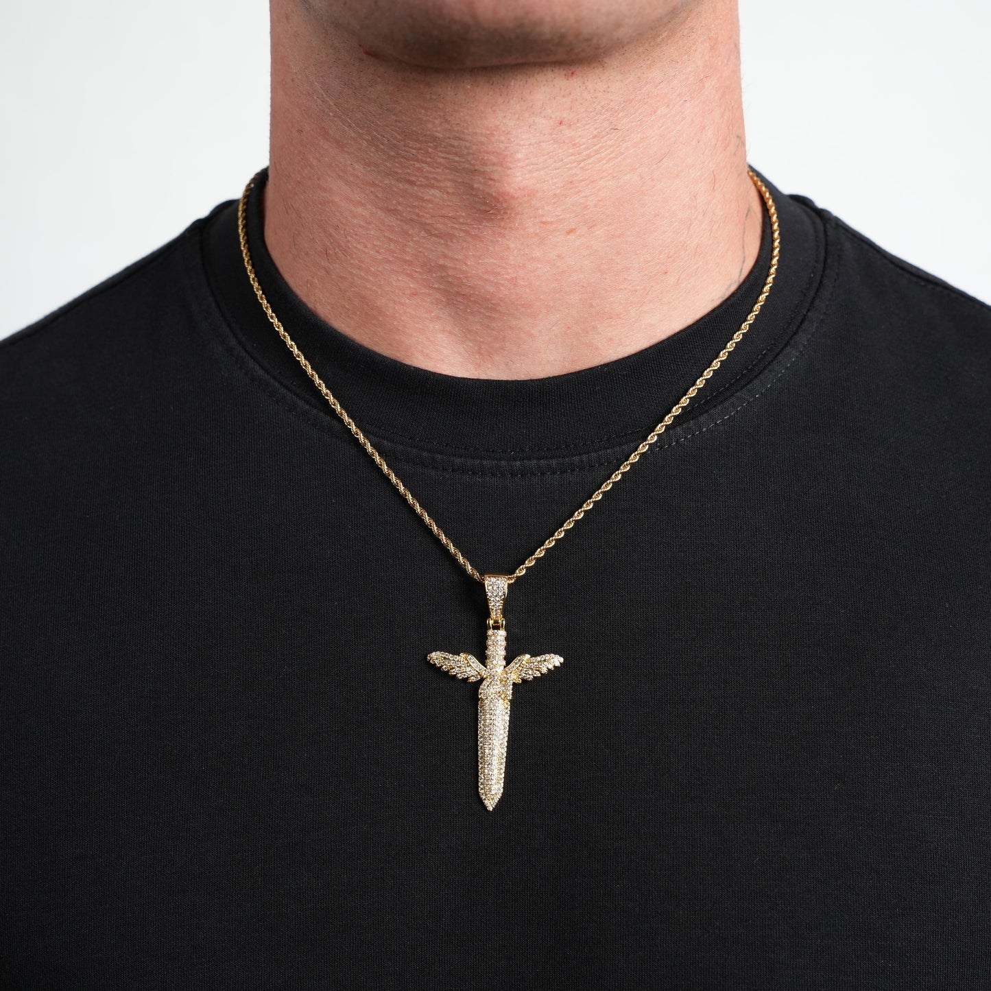 Iced Dagger Wing 21 Pendant (Gold)