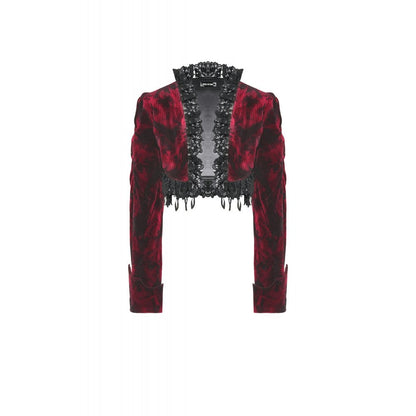 Dark in Love Black and Burgundy Velvet Tatiana Cropped Jacket