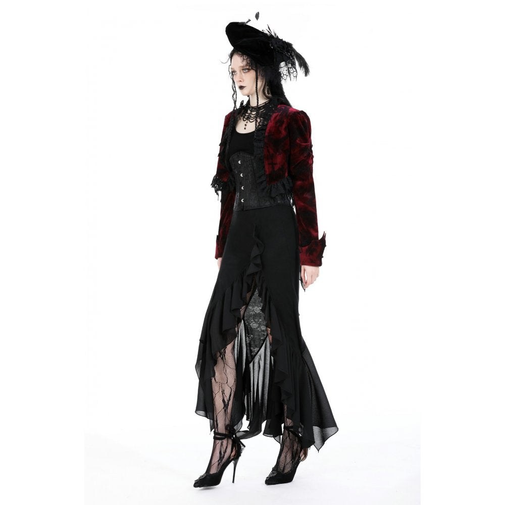 Dark in Love Black and Burgundy Velvet Tatiana Cropped Jacket