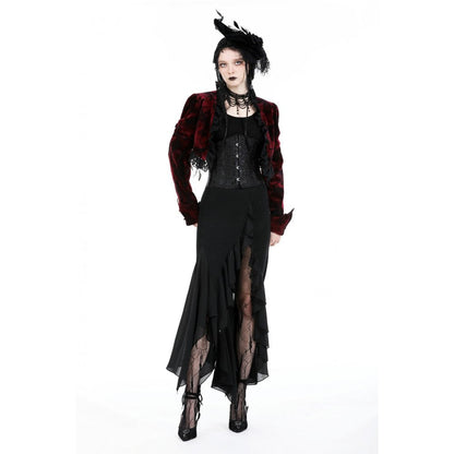 Dark in Love Black and Burgundy Velvet Tatiana Cropped Jacket