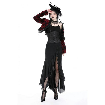 Dark in Love Black and Burgundy Velvet Tatiana Cropped Jacket