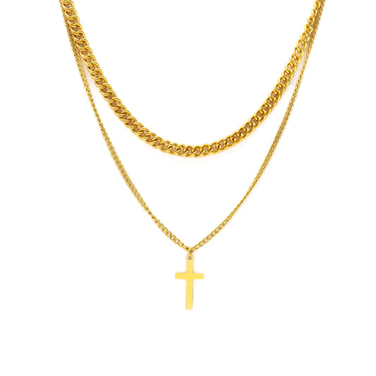 Double Layer Cross Pendant (Gold)