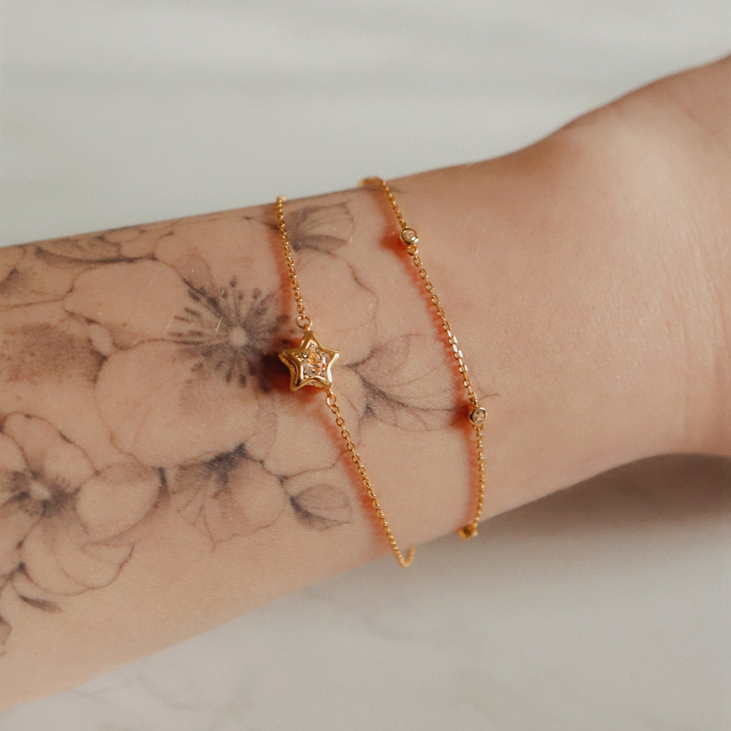 Esha Double Chain Star Bracelet | 18k Gold Plated