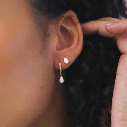 Eva Opal Charm Drop Huggies | 18k Gold Plated