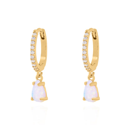 Eva Opal Charm Drop Huggies | 18k Gold Plated