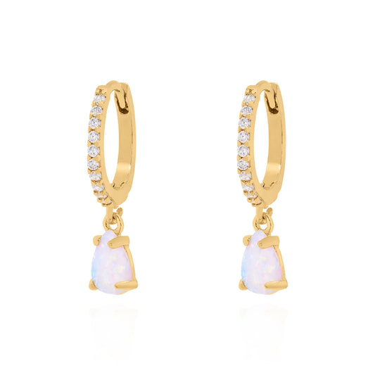 Eva Opal Charm Drop Huggies | 18k Gold Plated