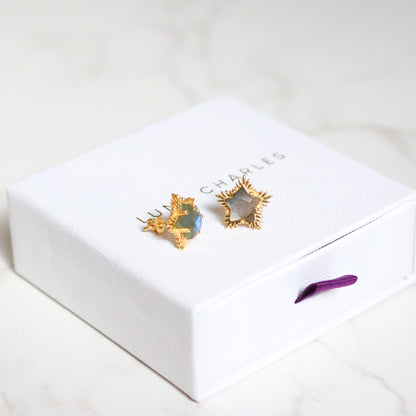 Felicity Labradorite Spiky Star Stud Earrings | 18k Gold Plated
