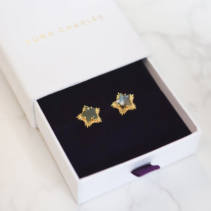 Felicity Labradorite Spiky Star Stud Earrings | 18k Gold Plated