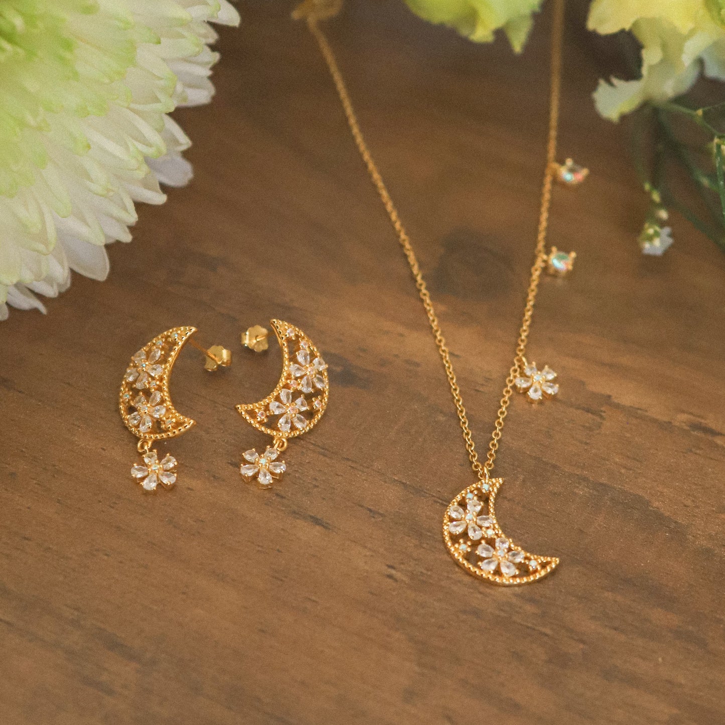 Posie Flower Moon Earrings | 18k Gold Plated