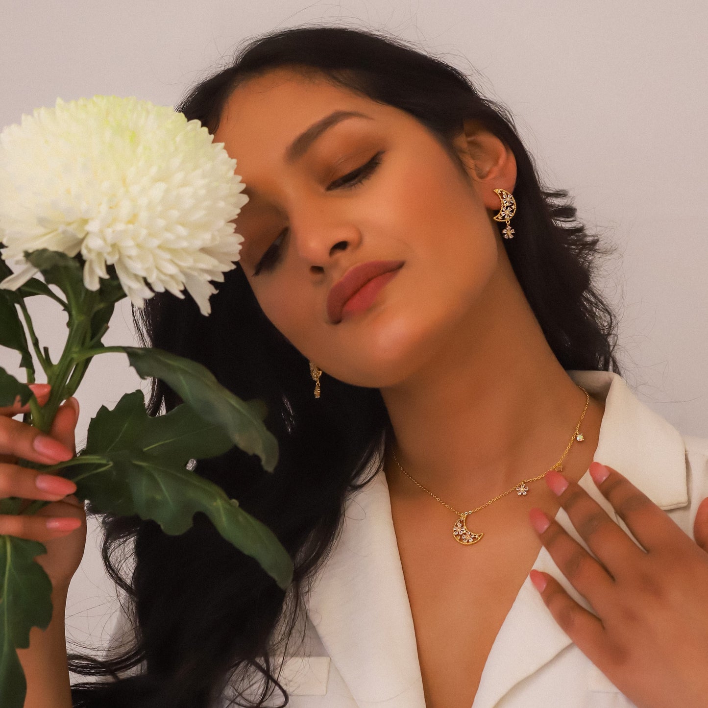 Posie Flower Moon Earrings | 18k Gold Plated