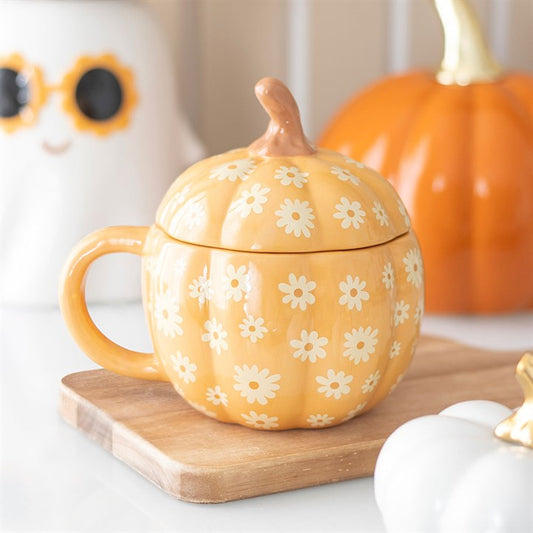Groovy Floral Pumpkin Lidded Mug Sold by Funny Store