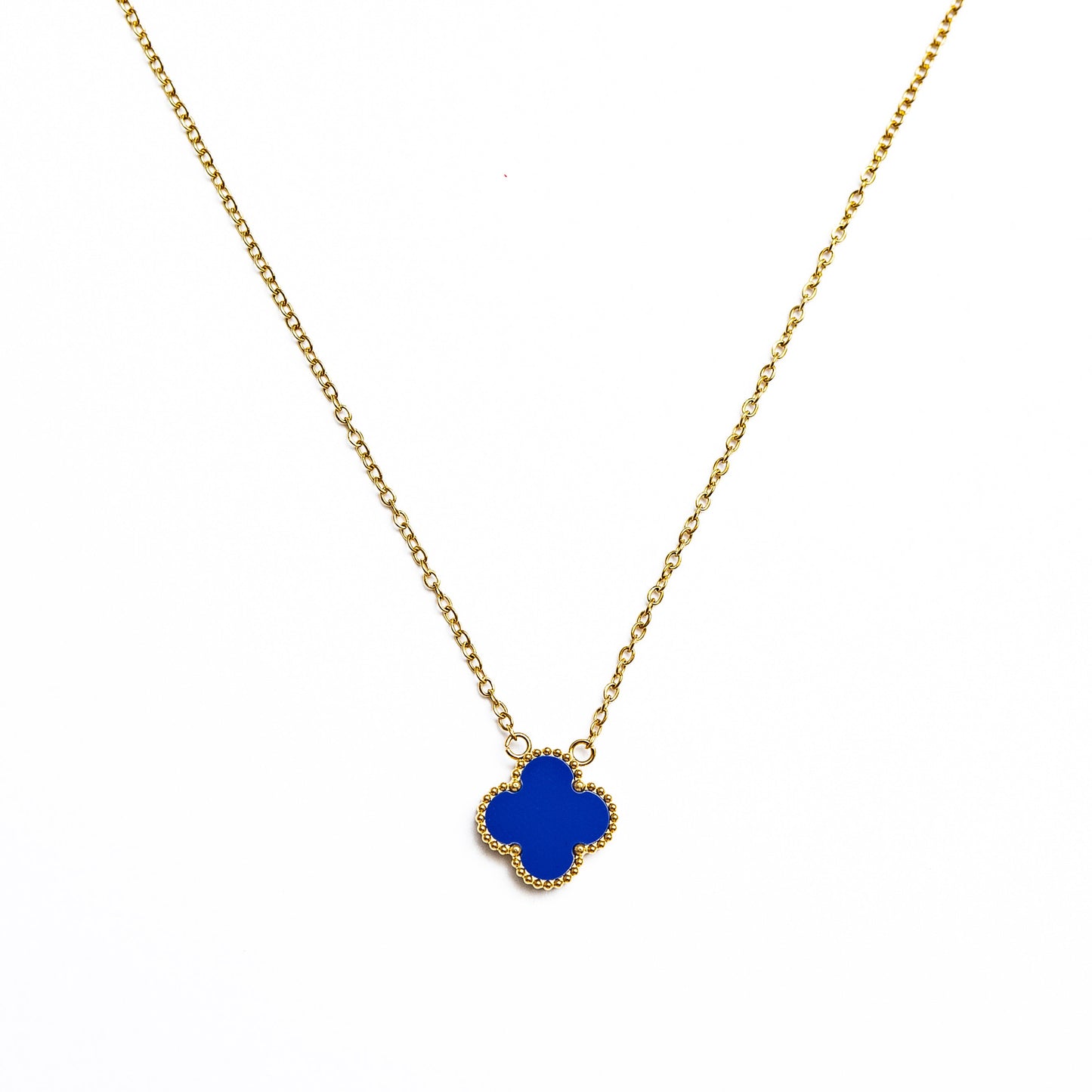 Gold Single Clover Necklace (Navy)