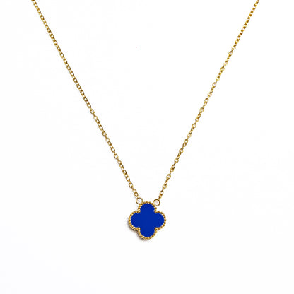 Gold Single Clover Necklace (Navy)