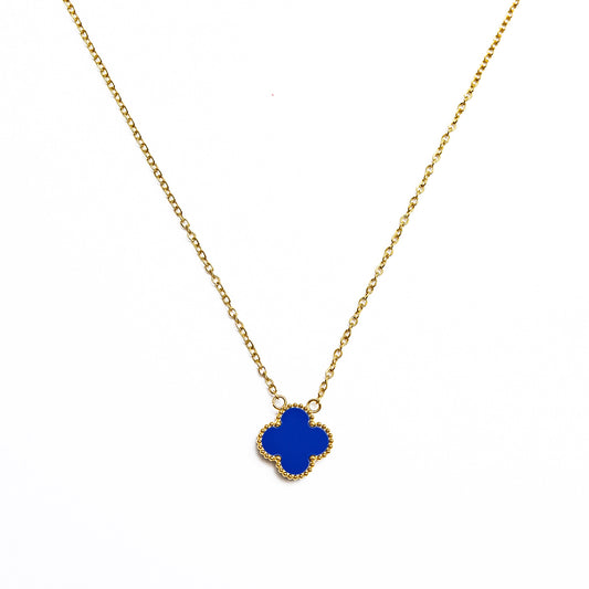 Gold Single Clover Necklace (Navy)