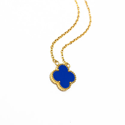 Gold Single Clover Necklace (Navy)