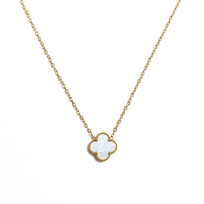 Gold Single Clover Necklace (White)