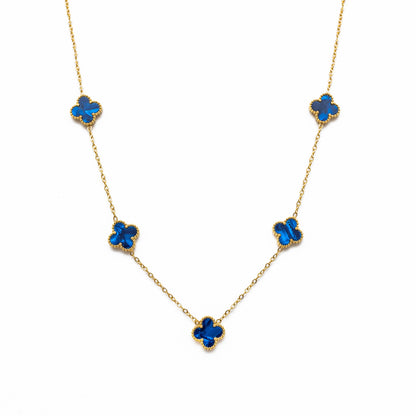 Gold Pearl Clover Necklace (Navy)