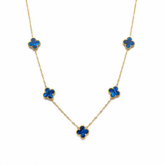 Gold Pearl Clover Necklace (Navy)