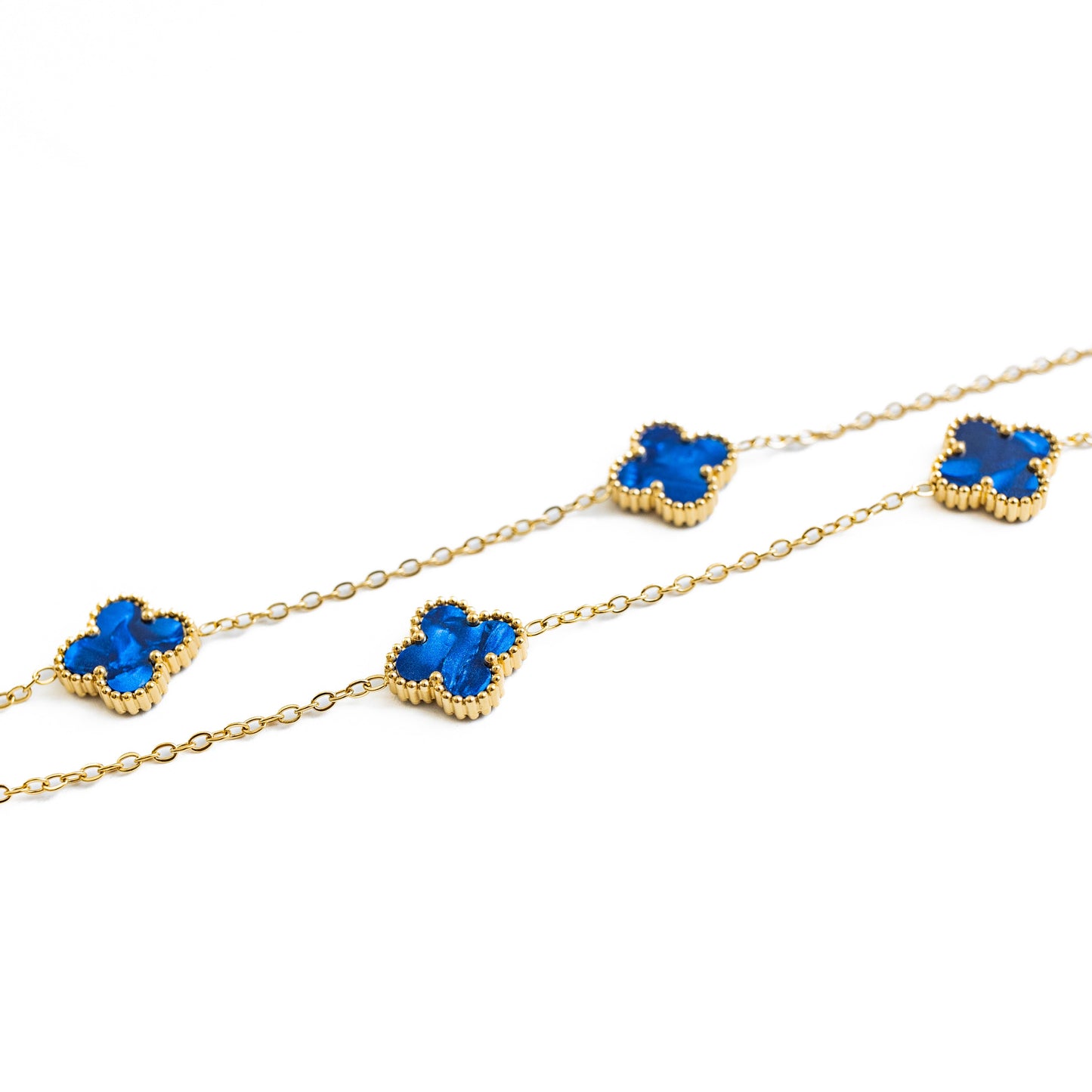 Gold Pearl Clover Necklace (Navy)