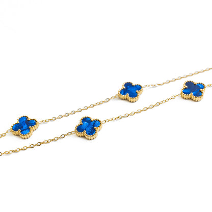 Gold Pearl Clover Necklace (Navy)