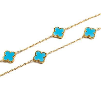 Gold Clover Necklace (Aqua)