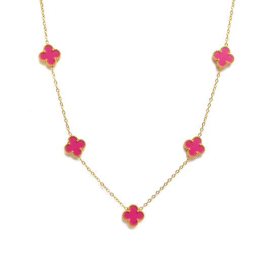 Gold Clover Necklace (Pink)