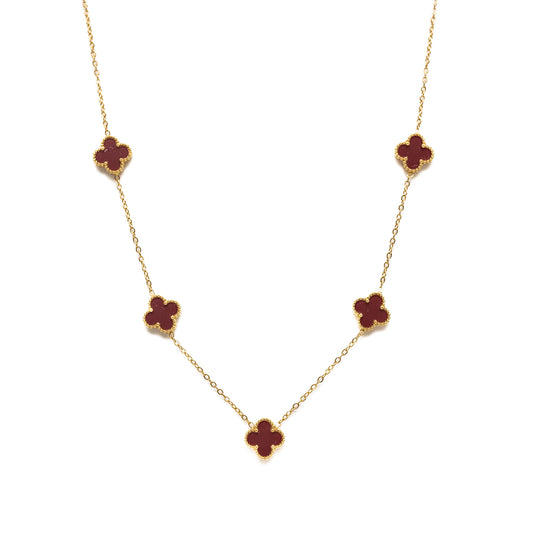 Gold Clover Necklace (Wine)