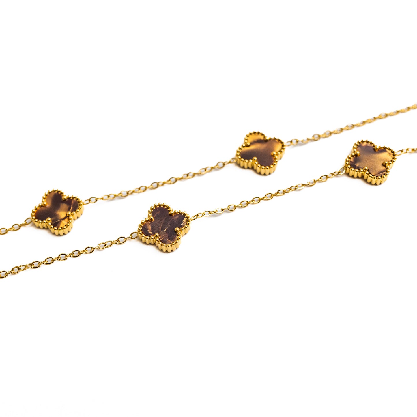 Gold Pearl Clover Necklace (Chocolate)