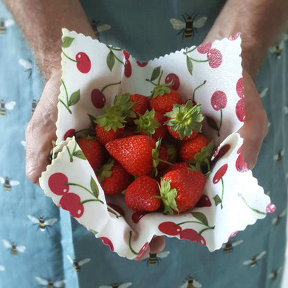 *Set of 3 Handmade Beeswax Wraps | Bees & Cherries